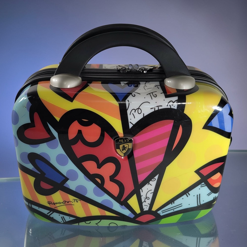 Heys Romero Britto New Day Hearts Hardside Vanity Case Makeup Bag Multicolor